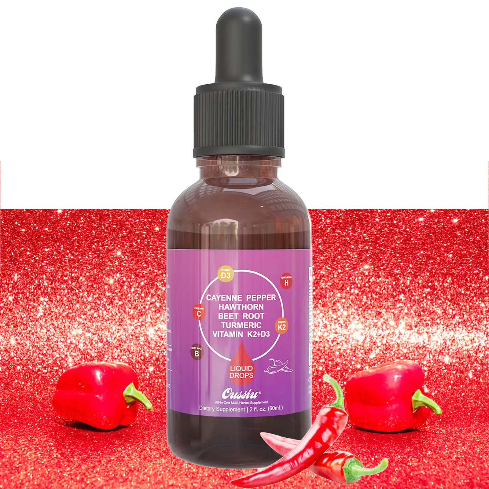 【Oussiu】Cayenne Pepper supplement drop - Herbal Supplement for Health Support, Antioxidant Benefits, Natural Healthcare - 60ml Turmeri Curcumin Dietary Fitness Edible vitamin