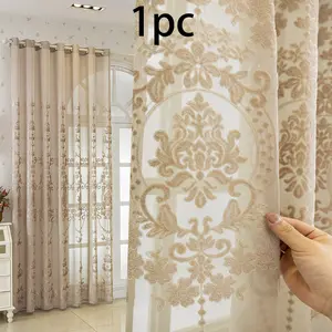 1panel Home Decor Hollow Design Curtains, Home Decoration Curtain, Translucent Embroidered Sheer Curtain (Grommet Top), Multi-Color Options, Stylish and Functional