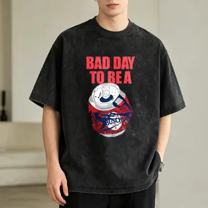 Men's Vintage Washed T-Shirt Bad Day To Be A Busch Can Oversized Graphic Tee Outdoor Casual Short Sleeve