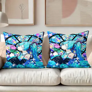 2Pcs, Hatsune Miku inspire square pillow cover, stylish and not loose, easy to machine wash, worry-free, comfortable rest in the warm drinking area of the Quebec Winter Carnival, coordinated at home to commemorate, suitable for couples who like to walk