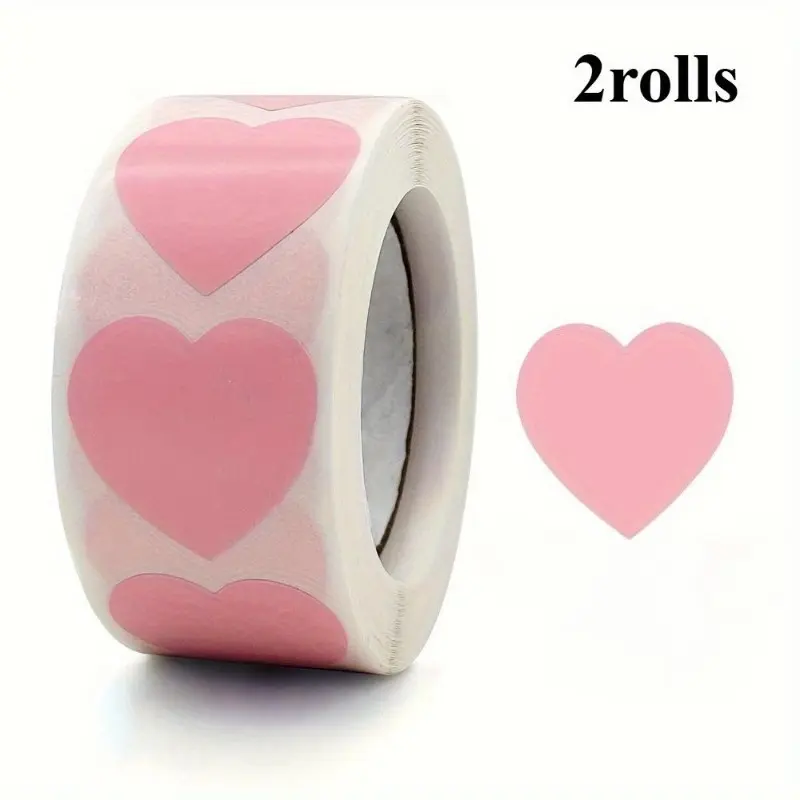 2rolls（500 Stickers/rolls） Of Pink Color Heart-shaped Stickers, Round Stickers, Adhesive Labels, Wedding Gifts, Decorations, And Sealing Stickers