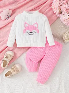 Adorable Baby Girl Set, Knit Top & Knit Pants, Cute Sweet Style, Fine Texture, Perfect for 1-2 Year Olds