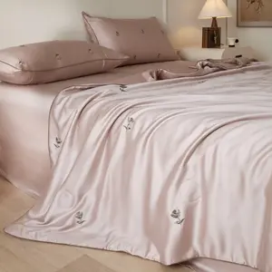 Cream White French Black Rose Embroidered Tencel Summer Comforter Set, Silky Cooling Bedding, 3Pcs (1 Comforter + 2 Pillowcases), Queen/King Size, Luxury for Elegant Girls