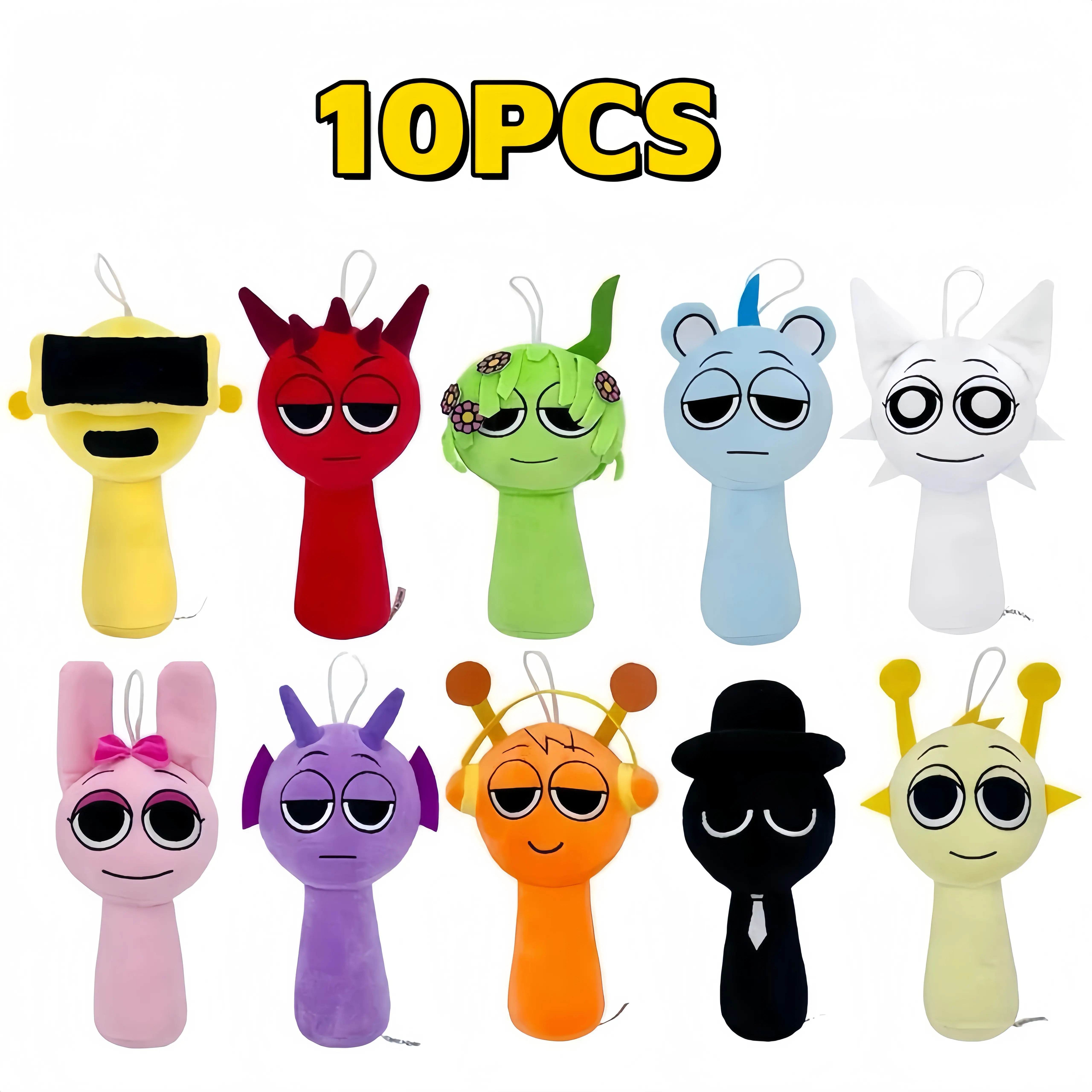 10PCS Sprunki Incredibox Plush Toys Set. Kawaii Collectible Character Plushies Soft Pillow Dolls for Kids Teens Room Decor. Ultimate Birthday Gag Gift Graduation Present for Game Fans Gen Z Summer.