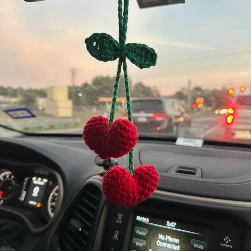 Crochet heart cherries car hanging Crochet heart cherries car hanging