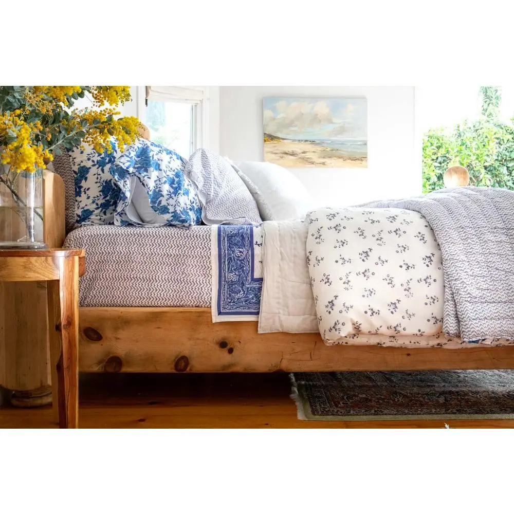 {Kerry Cassill} Hand Block Printed Cotton Quilt :: Blue Roses :: King