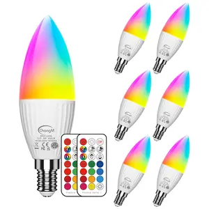 ChangM E12 LED Light Bulbs 5W,40W Equivalent, Small Base B11 Candelabra Light Bulbs, Set of 6 LED Color Changing Light Bulbs, Dimmable Color Candle Bulb with Remote Control RGB Cool White 5700K