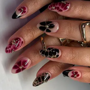 24pcs Almond Flower Press-On Artificial False Nails