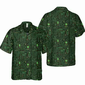 Computer Circuit Board Hawaiian Shirt, Tech Coder Aloha Button Up, Geek Programmer Gift, Summer Beach Vacation Outfit for Men Women