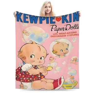 Kewpie Kitchy Character Graphic Printed Flannel Blanket - Printed Fabric Blanket, Stylish Pattern, Comfortable Warm Texture, Ideal for Home Enthusiasts, Creative Gift Option, Character Graphic Blankets, Printed Fabric Blankets