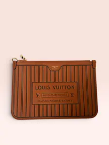 Pre-owned Louis Vuitton Calfskin Leather Clutches & Wristlets Grained Neverfull Inside Out MM Pouch (Cognac)