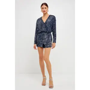 Long Sleeve Sequin Romper