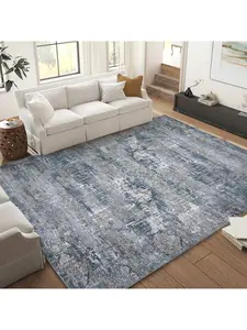 grey9*12 FT-Vintage Washable Area Rugs, Ultra-Thin Soft Large Indoor Rug For Bedroom Dining Room Or Living Room, Foldable Carpet With Non-Slip Backing, Navy Blue/Gray(8x10/9x12)