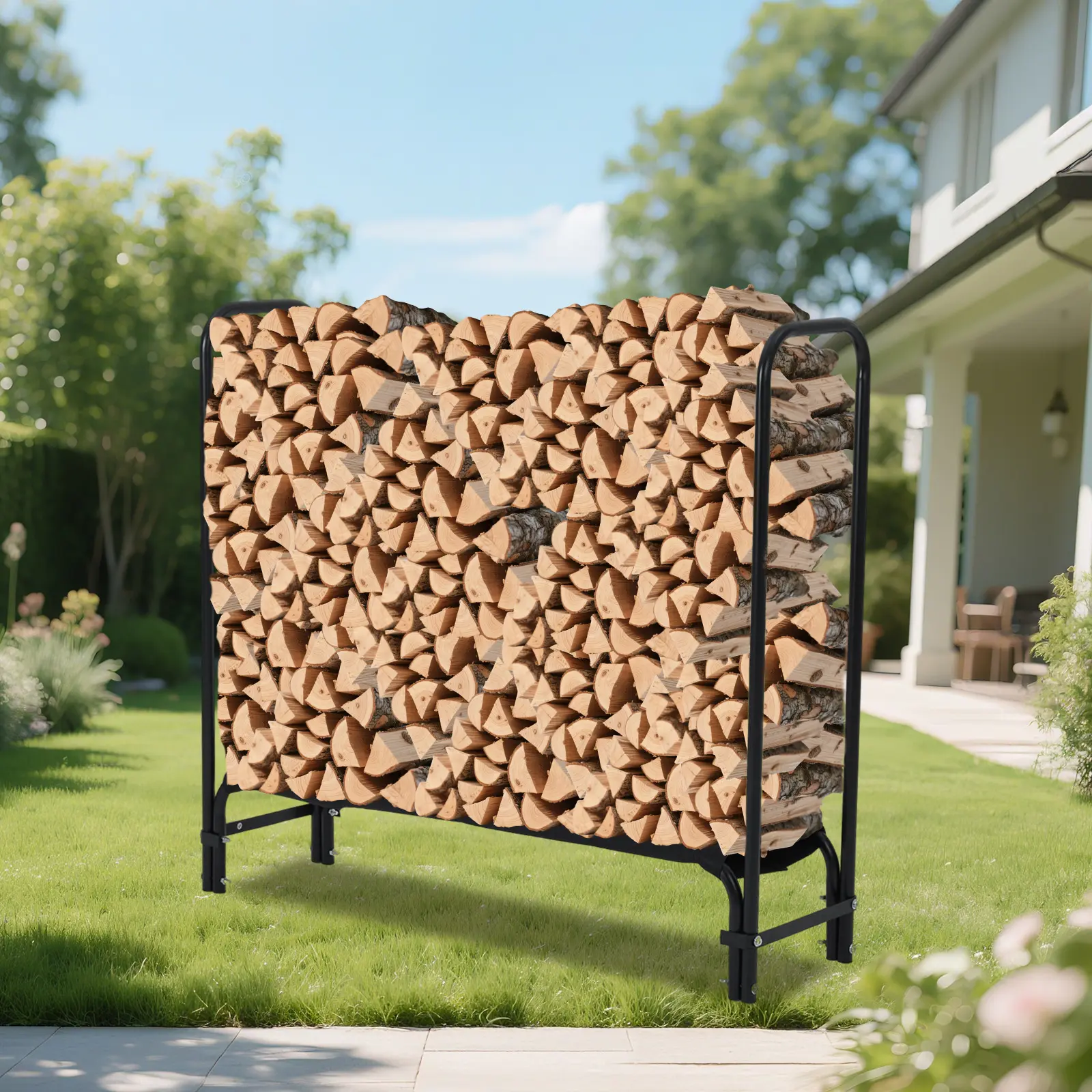 4 ft Firewood Rack Stand, Heavy Duty Wood Rack with Non-Slip Cloth Base, Outdoor Patio Backyard Logs Stand Stacker Holder, Fireplace Holder Organizer, 2000Lbs Capacity