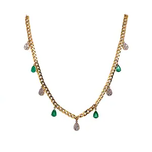 Diamond & Emerald Gold Station Chain Necklace