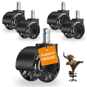 2'' Office Chair Wheels, Heavy Duty Desk Chair Caster Wheels Replacement, Mute Rubber Rotating Chair Wheels for Hardwood, Floors, Carpet, Universal Standard Stem Size Fit, Set of 5 (Black)