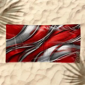 1 piece Red and silver flowing texture abstract background themed beach towel - Super soft flannel blanket, suitable for beds and sofas, all-season use, modern design, digitally printed pattern, 100% polyester material, machine washable, suitable