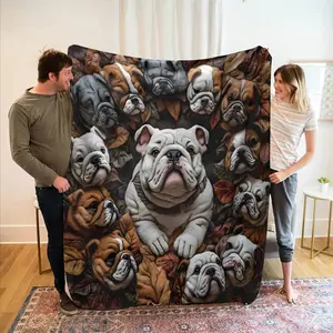 Cute Bulldog Pattern Plush Blanket, Soft Fleece Throw for Office Nap, Sofa Rest, Car Warmth, All Seasons Use, Adorable Design, Soft Fluffy Blanket