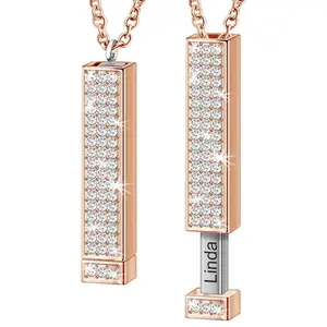 [Engraving(X24)]Sparkling Diamond Personalized Bar Necklace With Engraved Secret Message