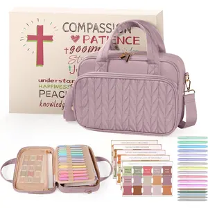 Cover Case for Women, Large  Bag with Study Supplies,  Journaling Kit with Highlighters and Pens No Bleed, Christian  for Women ( Strap, Dusky Rose)