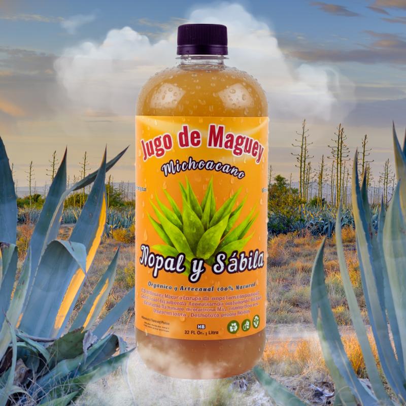 Buy One, Get One Free] Viral Jugo De Maguey - Aloe Vera + Nopal - Antioxidant Healthcare Dietary Vitamin Edible Supplement 100% Natural & Artesanal 32 Fl. Oz. Each