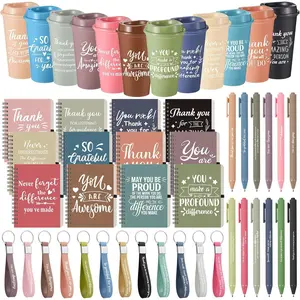 Skylety 12 Set/48 Pcs Employee Appreciation Gifts Bulk Administrative Professionals Day Gift Thank You Set 16 oz Tumblers Mini Spiral Notebooks Pens Keychains for Staff Coworker (Morandi Color)