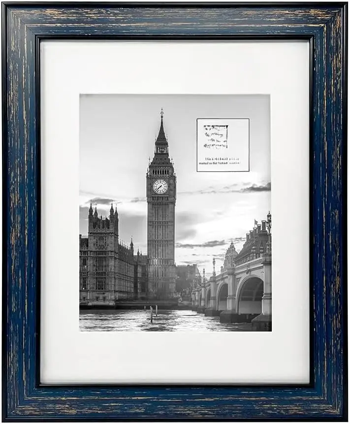 11x14 (Matted 8x10) Navy w/ (Vertical & Horizontal) Double Border Picture Frame, Wall-Mountable, Made for Photo Gallery and Wall Art, Home or Office (11x14, Navy W/)
