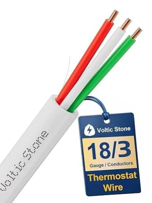 Voltic Stone 18/3 Thermostat HVAC Copper Wire Cable, 18AWG 3 Solid Copper, ETL CL3R-CMR Riser-Rated Copper Wiring Awg Wires Metal Wires Home