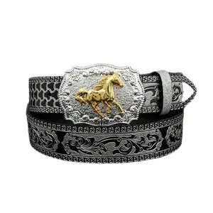 Men's Belt Exquisite Fashion Western Cowboy Artistic Retro Embossed Belt Alloy Decorative Buckle Men's Waist Belt