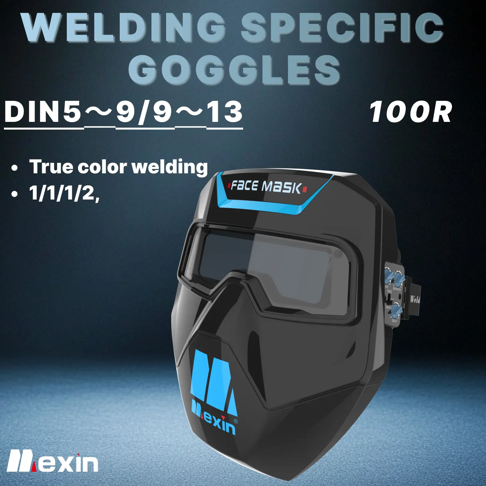 100R face shield Mexin Auto-Darkening Welding Helmet with Face Mask - Professional Argon Arc Shield for TIG Welding - Adjustable Shades & Sensitivity - No Warranty - Weldingcap Industrial Weldingmask