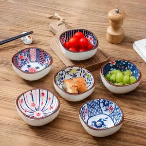 6Pcs Japanese Style Ceramic Bowl Hot Pot Dipping Sauce Seasoning Dish Sashimi Sushi Dishes Desktop Snack Fruit Dessert Plate Serving Bowls Ceramic Salad Bowls