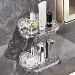 Plastic Suction Cup Foldable Wall Shelves Punch-Free Space Saving Router Storage Tray Wall-mounted Floating Phone Holder Bedroom