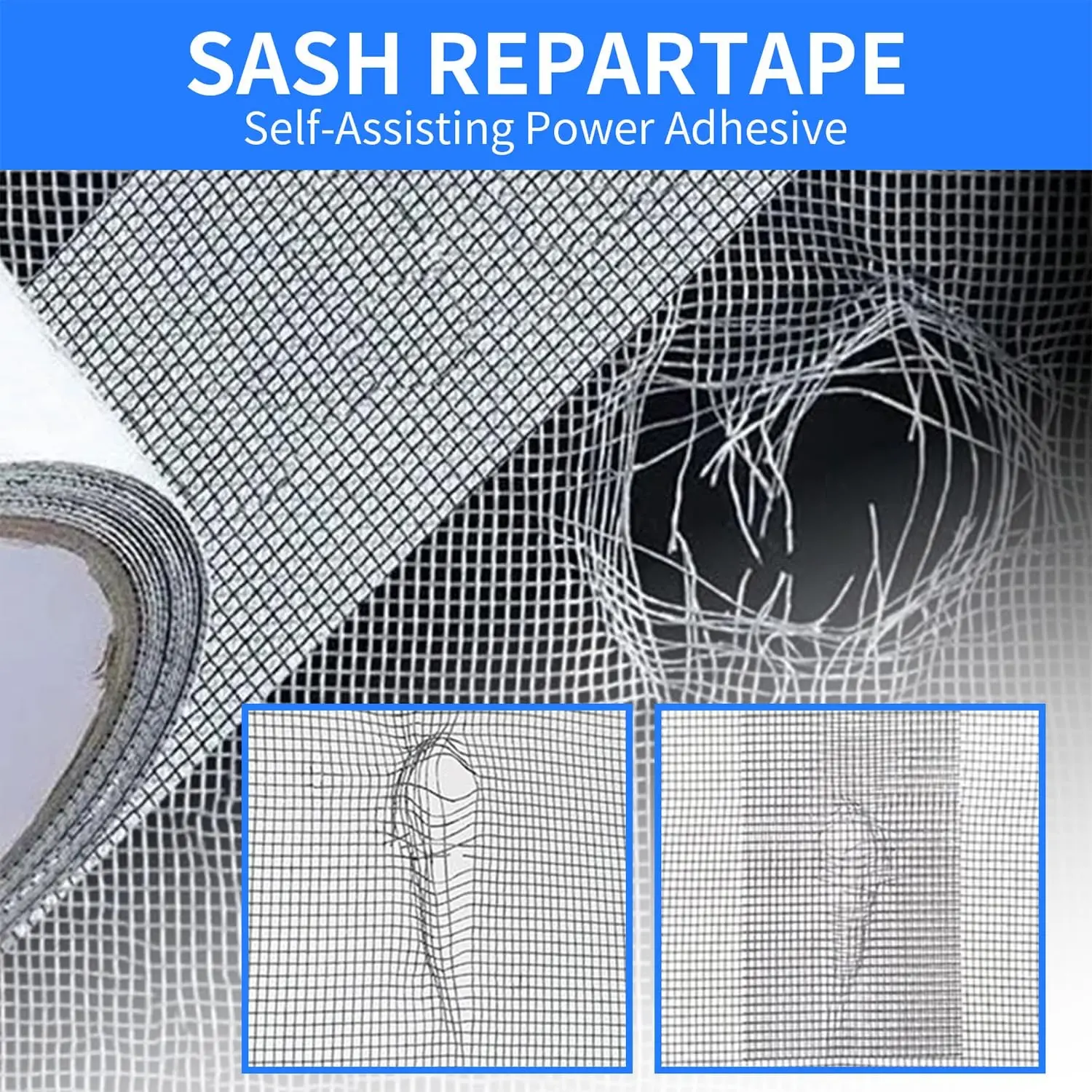 Window Screen Repair Tape, Fiberglass Mesh Screen Repair Strip, Gray Strong Adhesive Tape for Mending Doors and Windows