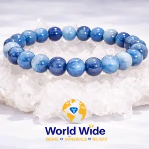 7mm-8mm Natural Blue Kyanite Bracelet | Genuine Gemstone Stretch Bracelet AA Quality