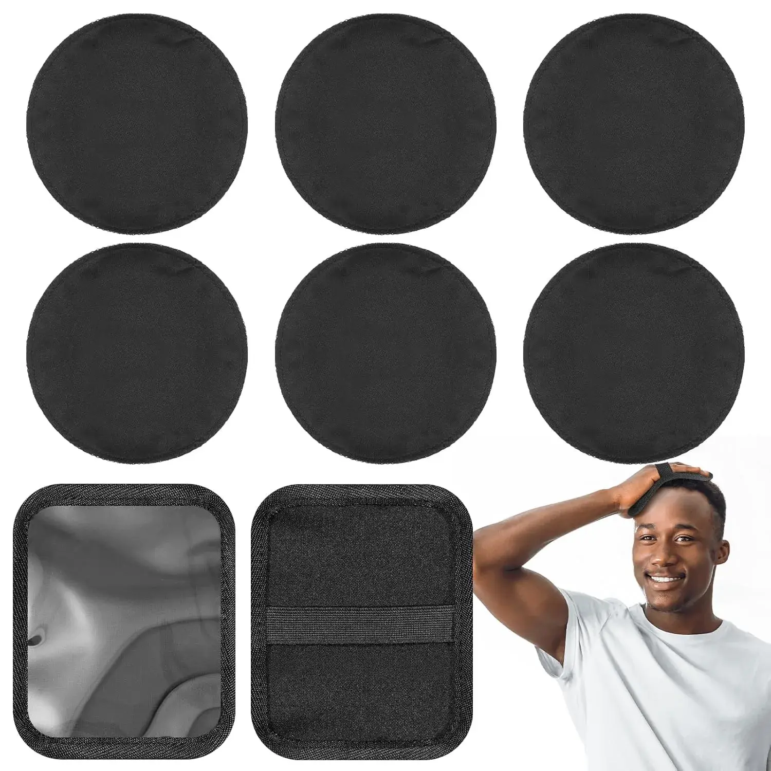 Waves Training Kit for 360 Wavers, 7 Piece Black Polyester Set with 4.5" Compression Patches for Heatless Haircare & Optimal Wave Control