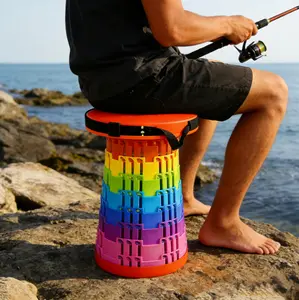Portable Telescopic Collapsible Stool, Height Adjustable Rainbow Foldable Travel Seat with Carry Strap for Fishing, Camping, Picnic & Home Emergency Use