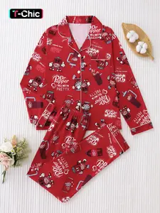 Women's Plaid Sleepwear Set, Loose-Fitting Long Sleeve Top & Pants, Elegant All-Over Printed Nightwear, Spring & Fall Fashion