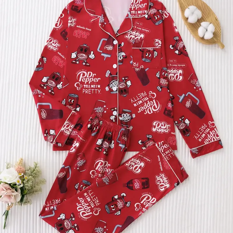 Women's Plaid Sleepwear Set, Loose-Fitting Long Sleeve Top & Pants, Elegant All-Over Printed Nightwear, Pajama, Spring & Fall Fashion