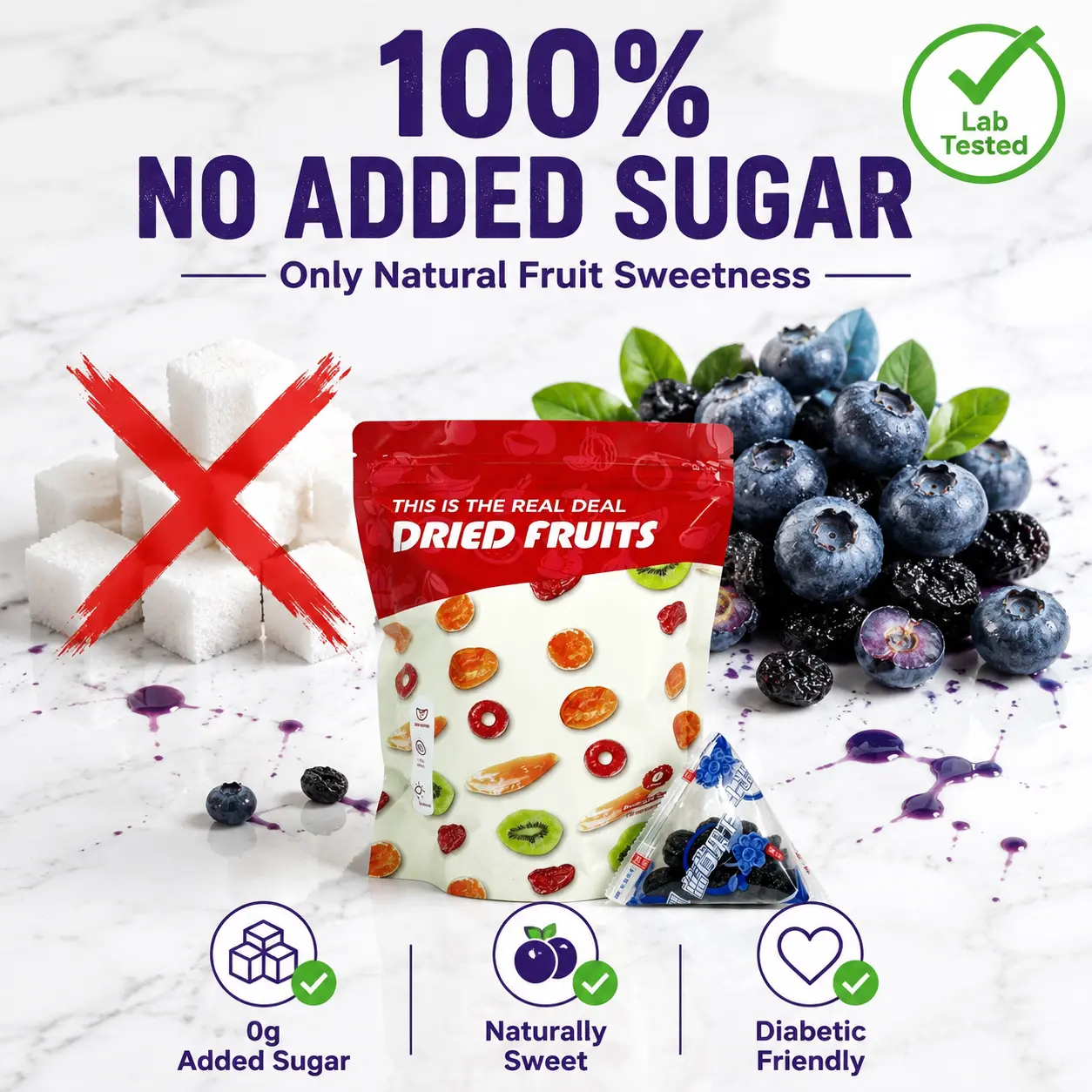 Premium Sugar-Free Dried Blueberries - All-Natural Healthy Snack