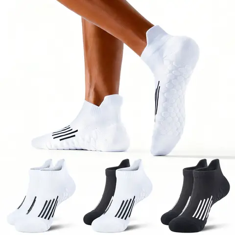 Mqamex Men's 6-Pair Athletic No-Show Ankle Socks - 3 White & 3 Black, Breathable Cotton Elastane, Absorbent Sports Socks, Lightweight Comfort Fit, Machine Washable, Plain Minimalist, All Sizes, All Seasons, Running Gym Support