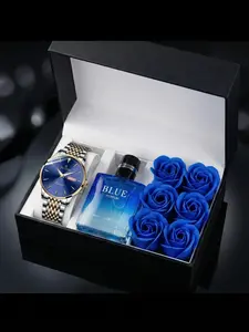 Father's Day Exclusive Gift Set with Premium Gift Box, Business Watch and Wooden Scented Perfume, Perfect Holiday Present for Men