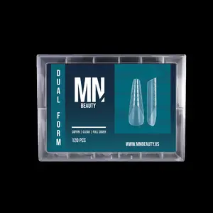 MN Beauty Dual Forms - Coffin Clear Full Cover Tips 120-Piece Set for Polygel Construction Gel Acrylic Nail Art