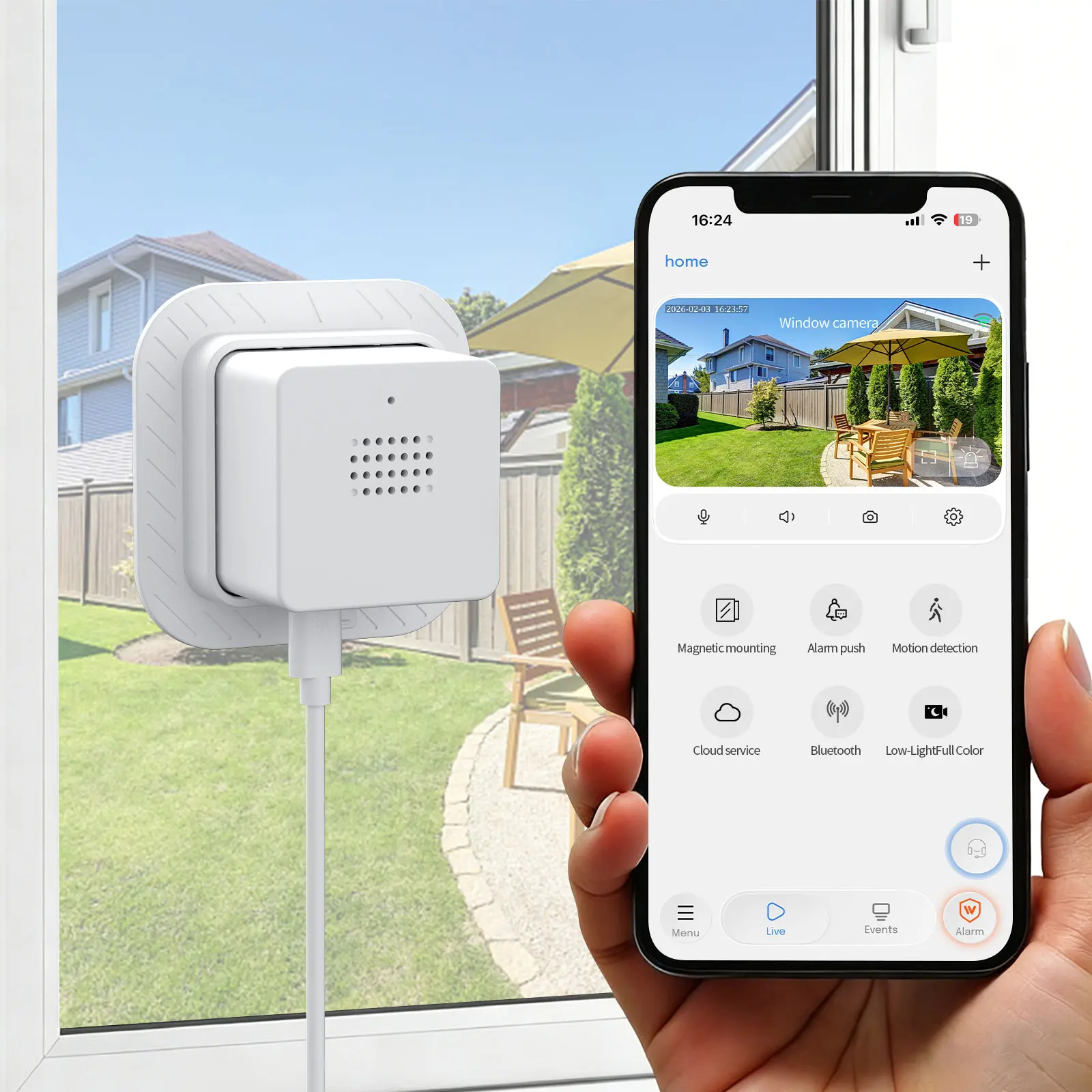 2K Window Camera,Indoor Smart Camera for Home Security,Full-color night vision, Motion detection, Auto alarm, Wi-Fi connectivity, Multi-user sharing and 24/7 recording. Easy and Quick install,Suitable for studio apartments and multi-person households.
