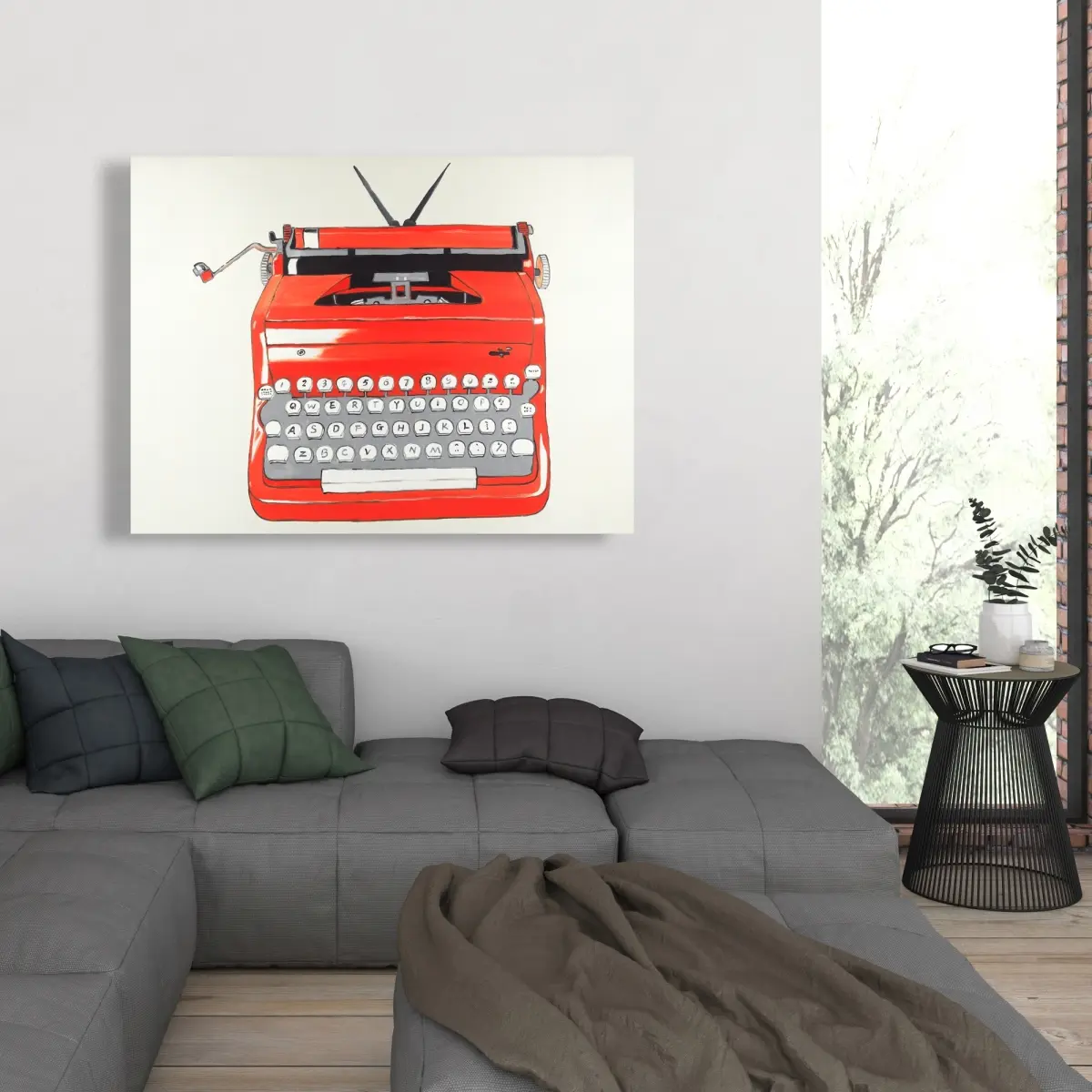 360 Stand Vintage Red Typewriter Machine Wall Print, 36x48 in. Beige Canvas Artistic Room Decoration, Home Decor Accent Artwork - Ideal Friend Gift for Home Supplies, Vintage Decor, Aesthetic Design