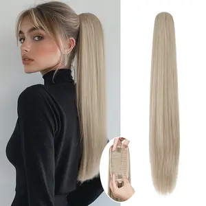 Cephemer 26 Inch Long Straight Ponytail Extension Drawstring Synthetic Hairpiece for Women Natural Soft Clip-in Fake Pony Tail Daily Party Use Black Friday & Christmas