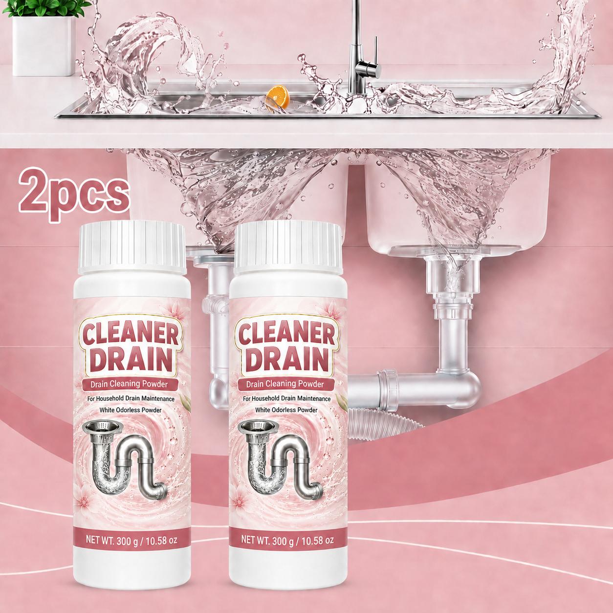 Drain Cleaner Powder 300g, White Powder Drain Unblocker for Kitchen Sink, Bathroom Drain, Shower Drain and Utility Pipes, Helps Break Down Hair, Soap Scum, Grease, Food Residue and Odors, Easy Home Drain Care
