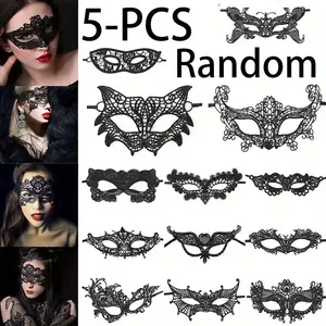5-Piece Sexy Lace Eye Mask Set, Random Half-Face Masks for Women, Party Cosplay Costume Accessories, Twilight Masquerade, Perfect for Halloween & Festivals