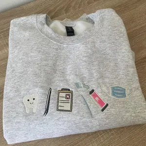Dental Assistant T-shirt/Sweatshirt/Hoodie, Embroidered Dentist Crewneck for Dental Hygienists, Toothbrush Sweater Crew Neck