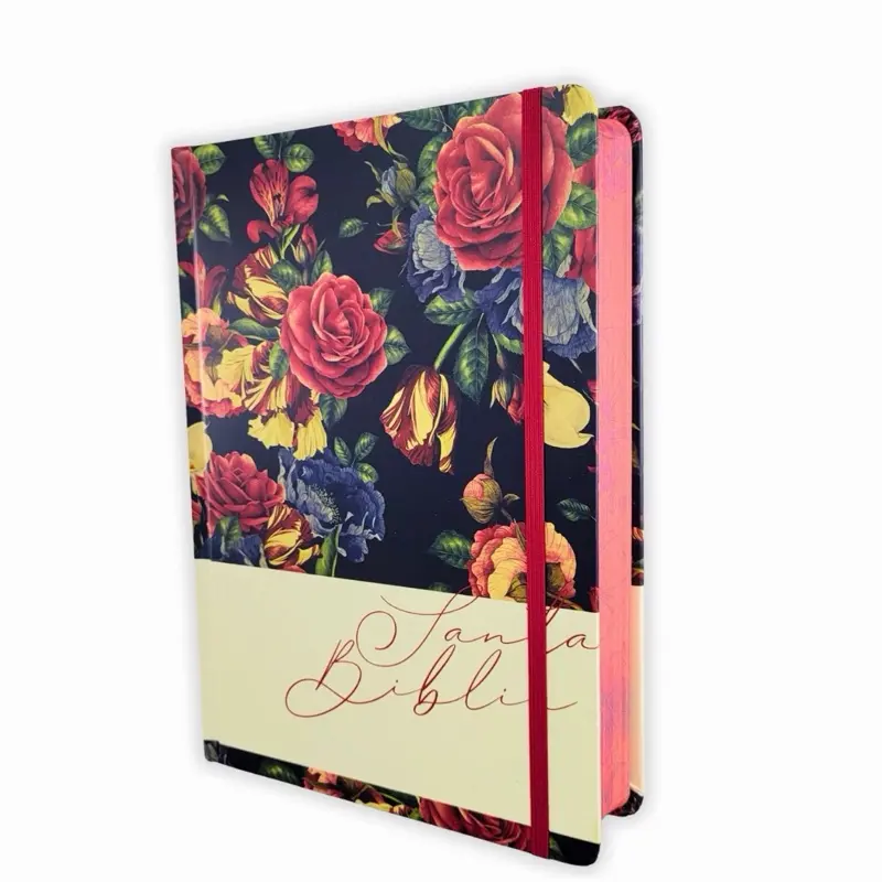 Biblia de Apuntes con Margen Amplio RV1960, tapa dura azul marino floral con canto rojo floral