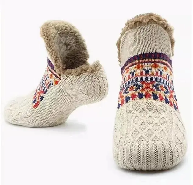 Fuzzy Fleece-Lined Non-Slip Slipper Socks For Men Women Super Warm Knit Indoor Home Wear with Cozy Coral Fleece Lining Anti-Slip Grips Unisex Gift Choice